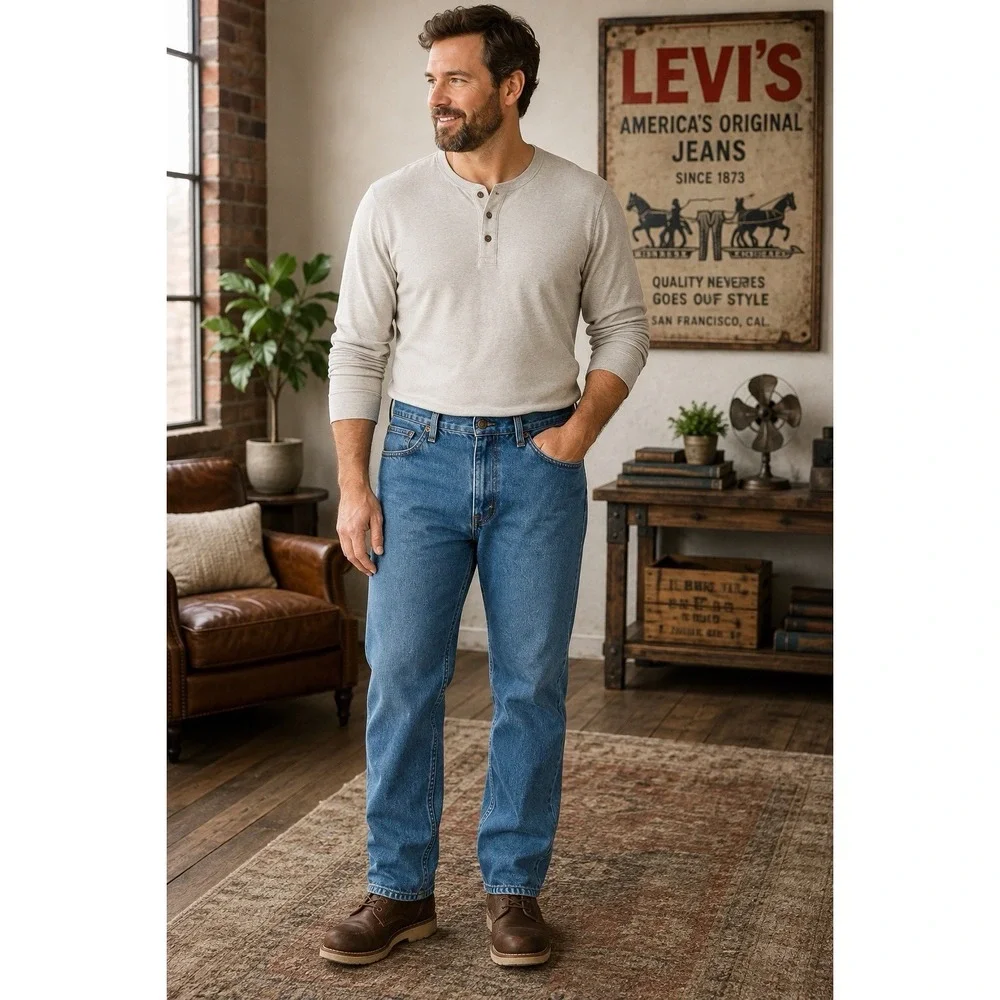 Levi's 505 Men's Jeans 38x29 Regular Fit Straight Leg Medium Wash Blue Denim